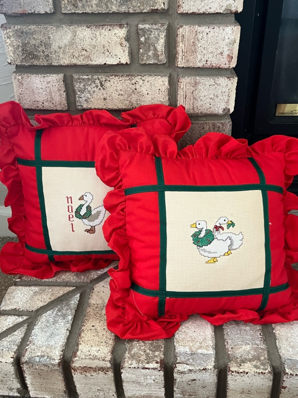 Vintage Handmade Needle Point Geese Christmas Holiday Pillows 10x10
